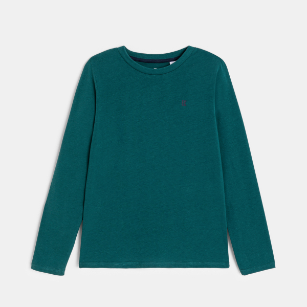 تيشيرت بأكمام طويلة أخضر سادة للأولاد